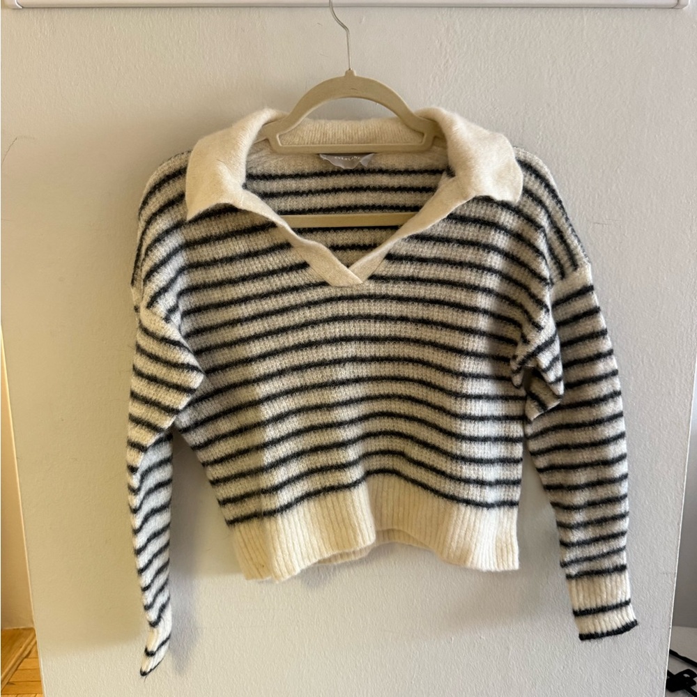 Everlane Striped Grey and Cream Women's Alpaca Sweater